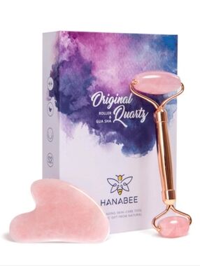HANABEE-2pc Facial Roller & Gua Sha Set (Rose Quartz 🩷 Pink)